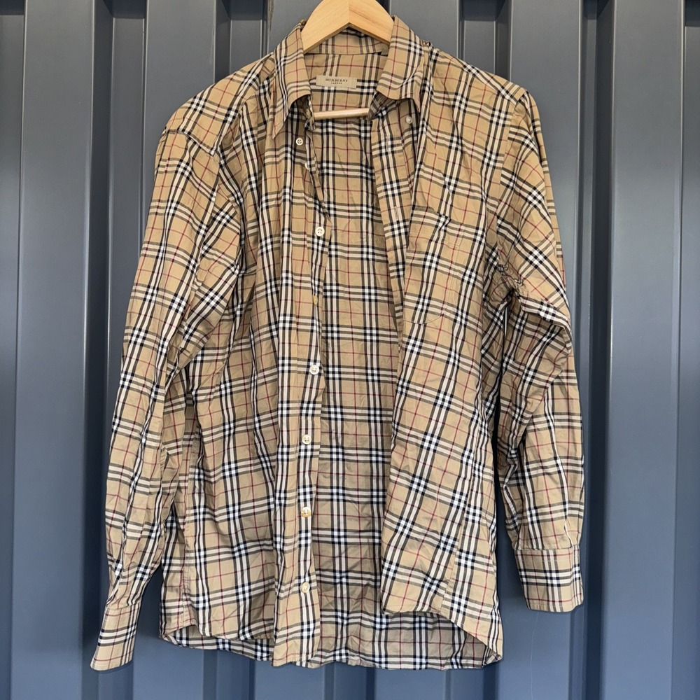 Vintage Burberry London Nova Check Plaid Long Sleeve Shirt Med USA Made